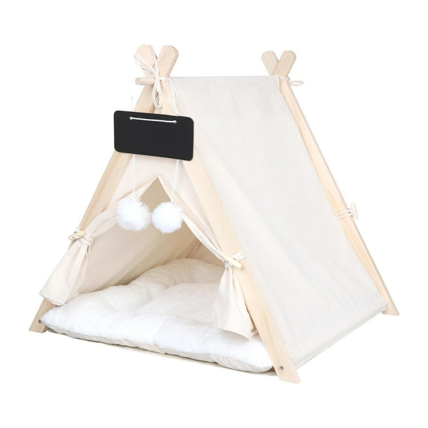 Tipi para mascotas, refugio de de invierno, casa para perros transpirable, tienda de campaña para gatos, cama con cojín, para cachorros de beige