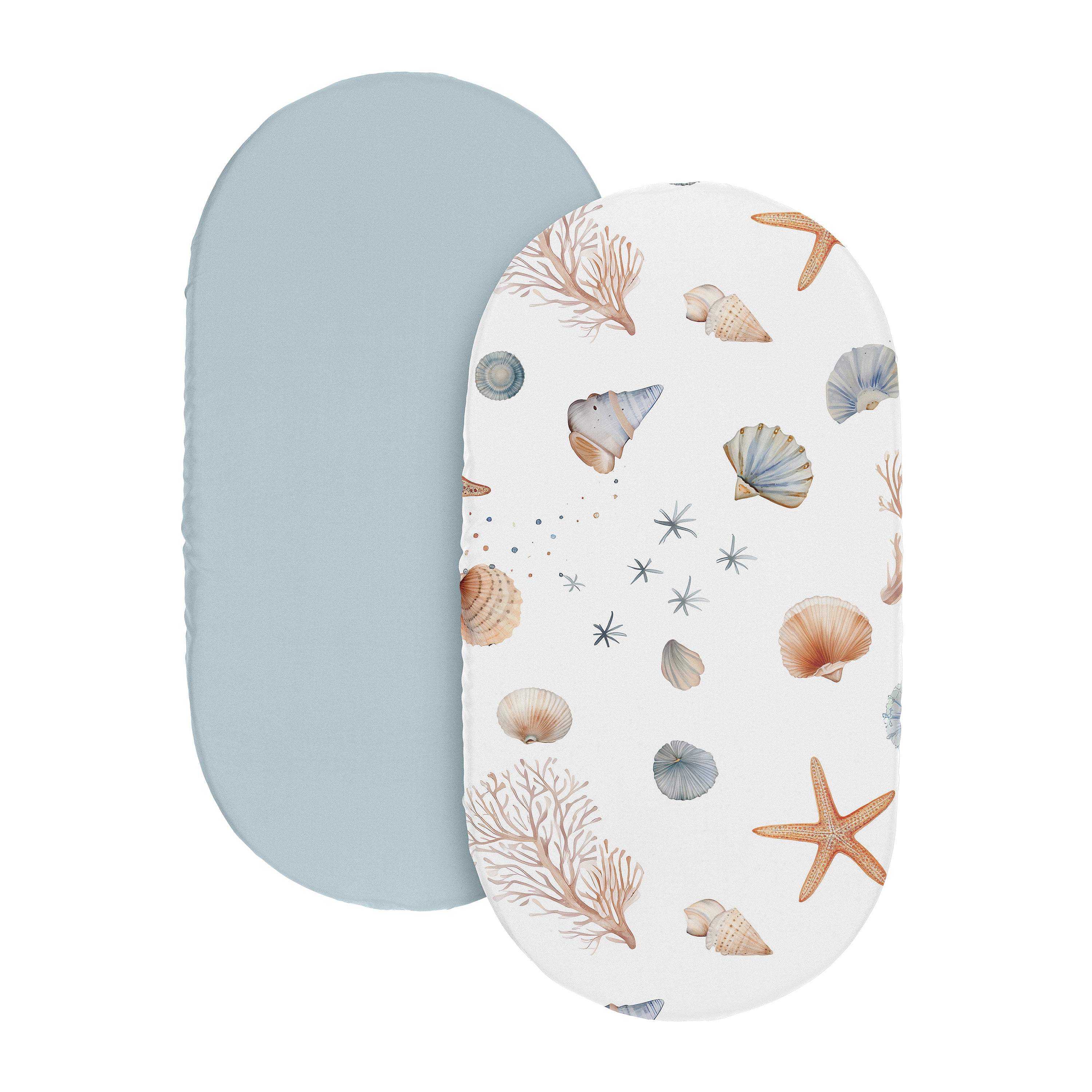 Sweet Jojo Designs Ocean Seashells Boy, Girl, Unisex/Gender Neutral Baby Bassinet Fitted Sheets Set 2 Piece