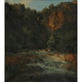 thumbnail image 2 of Jacques-Raymond Brascassat 20x22 Black Ornate Framed Double Matted Museum Art Print Titled: Waterfall and Rocks (1826), 2 of 5