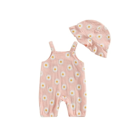 

Infant Girl Romper Floral Print Sleeveless Cami Jumpsuits Newborn Clothes Baby Bodysuits with Hat