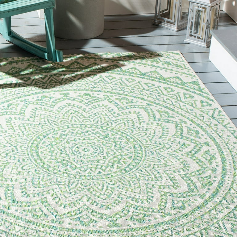 6' X 9' Green And Ivory Floral Indoor Outdoor Area Rug 6' X 9' Green And Ivory Floral Indoor Outdoor Area Rug