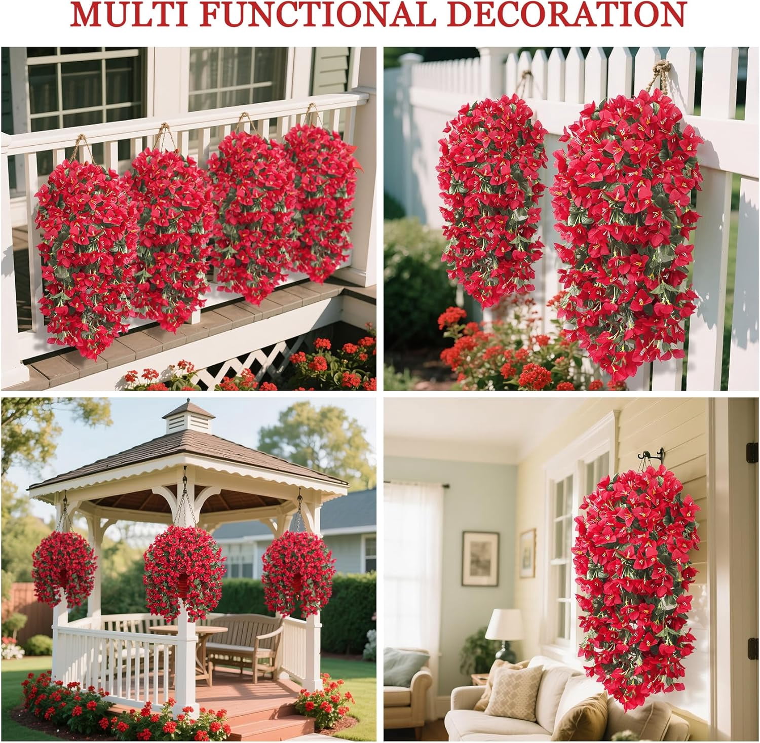 Waipfaru Artificial Bougainvillea Flowers Plants for Outdoors Decoration,4 Pcs UV Resistant Hanging Flowers for Front Door Porch Planter Urn Patio Garden Decor