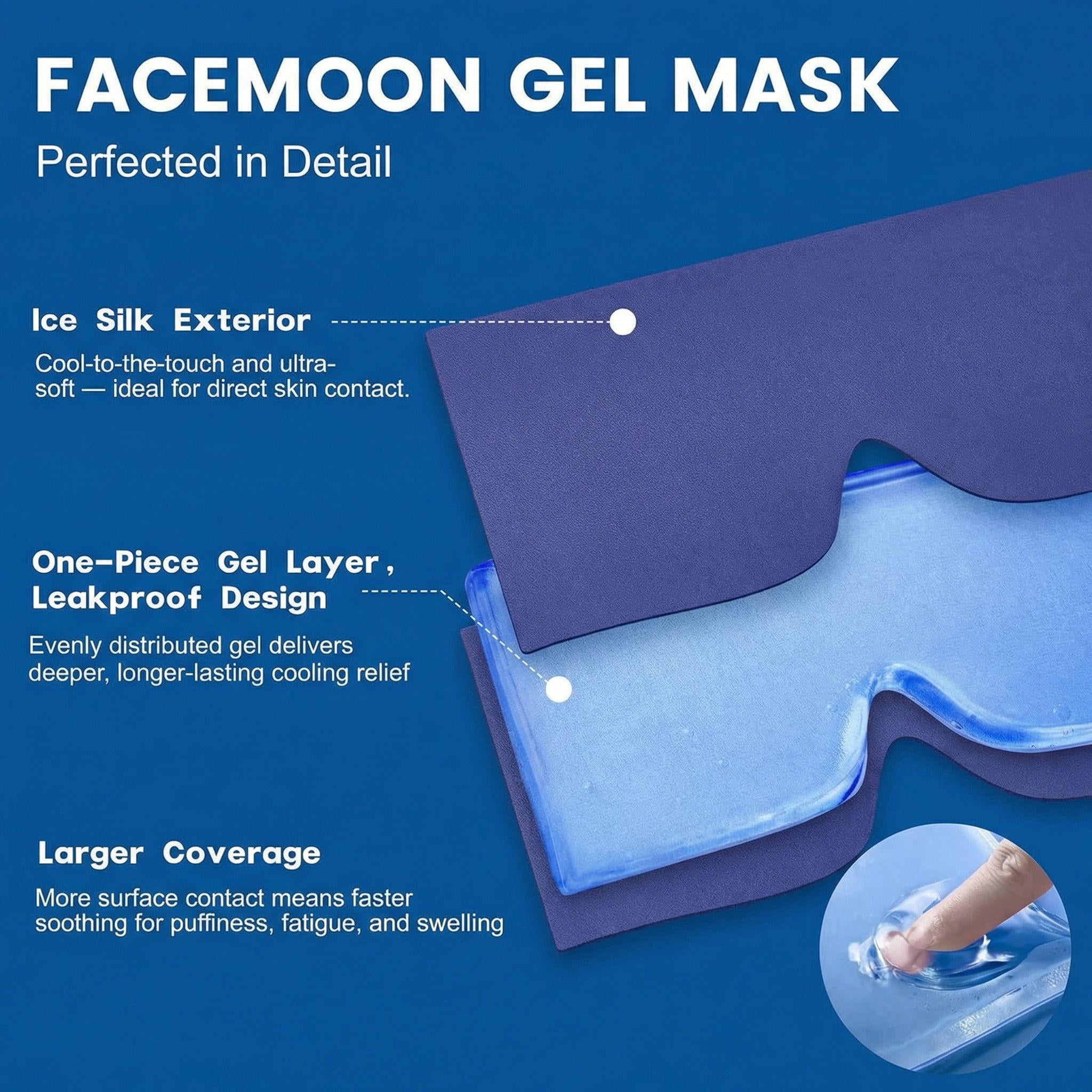 FACEMOON Adults Ice Silk Soft Comfort Gel Cooling Sleep Eye Mask for Tired Eyes, Puffy Eyes, Dark Circles with Storage Bag, Blue