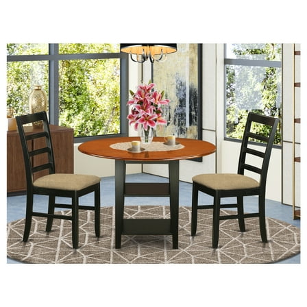 3 Piece Dinette Set - Round Table & 2 Chairs - Kitchen Dining Room Furniture