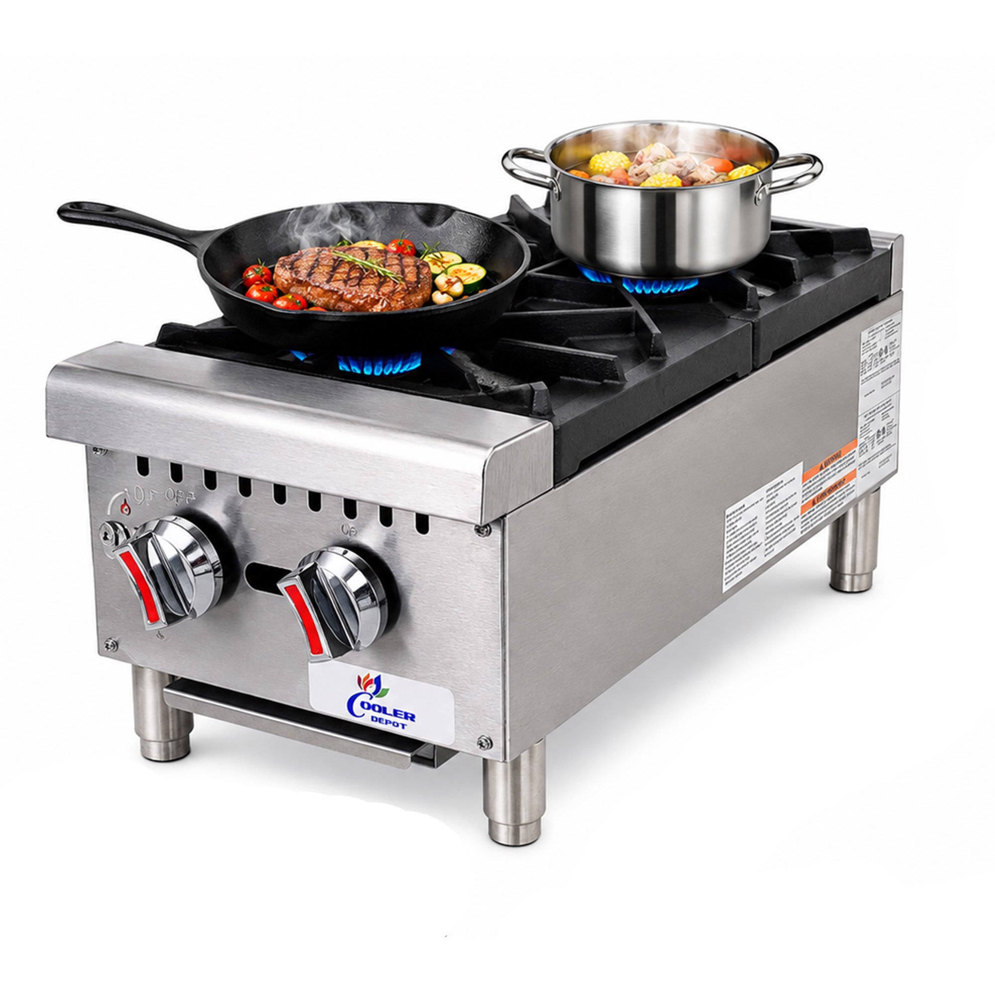 Cooler Depot NSF 12-Inch Commercial Two-Burner Heavy-Duty Gas Hot Plate with Cast Iron Burners