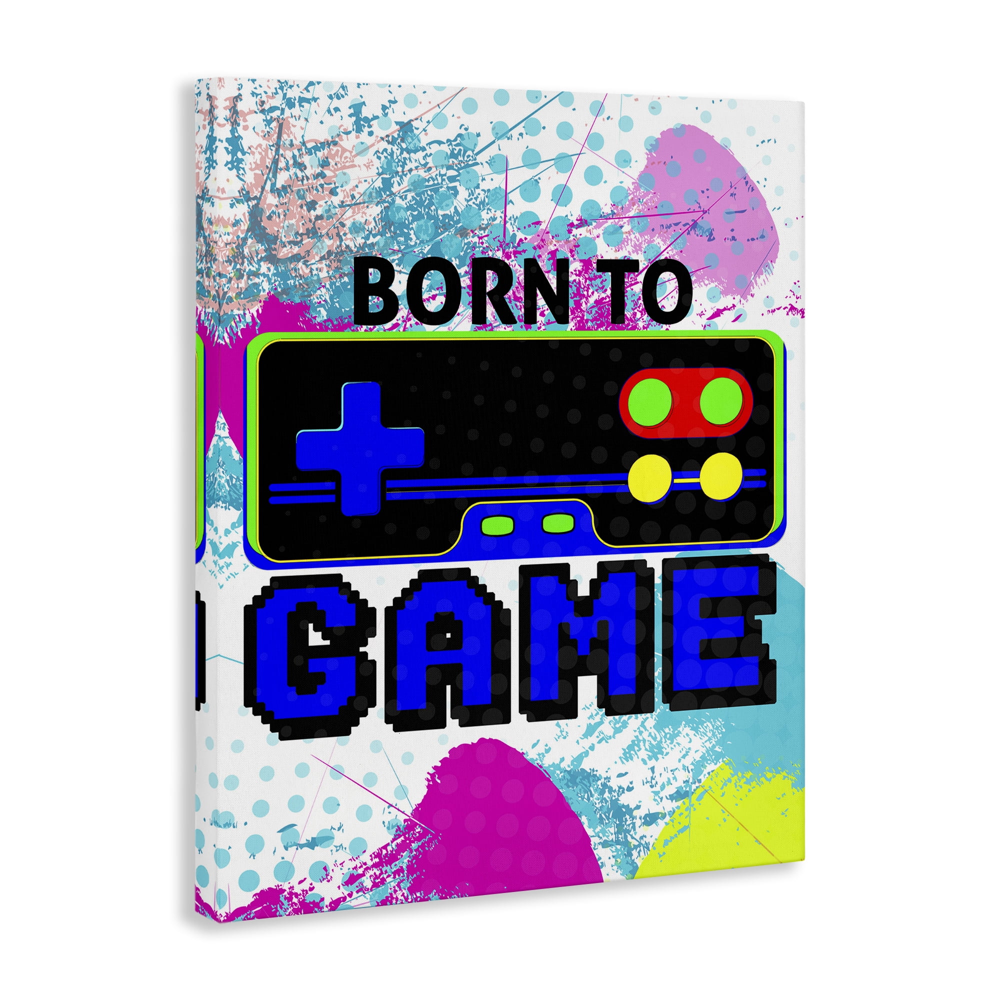 Stupell Industries Boy's Born to Game Typography Painting Gallery Wrapped Canvas Art Print Wall Art, 16 x 20
