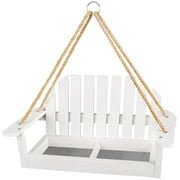 White Swing Wild Bird Feeder for Outside, Metal Mesh Bottom, Cute Bench Bird Feeder or Squirrel Feeder for Yard, Porch Decoration, Large Capacity, Easy to Fill & Clean