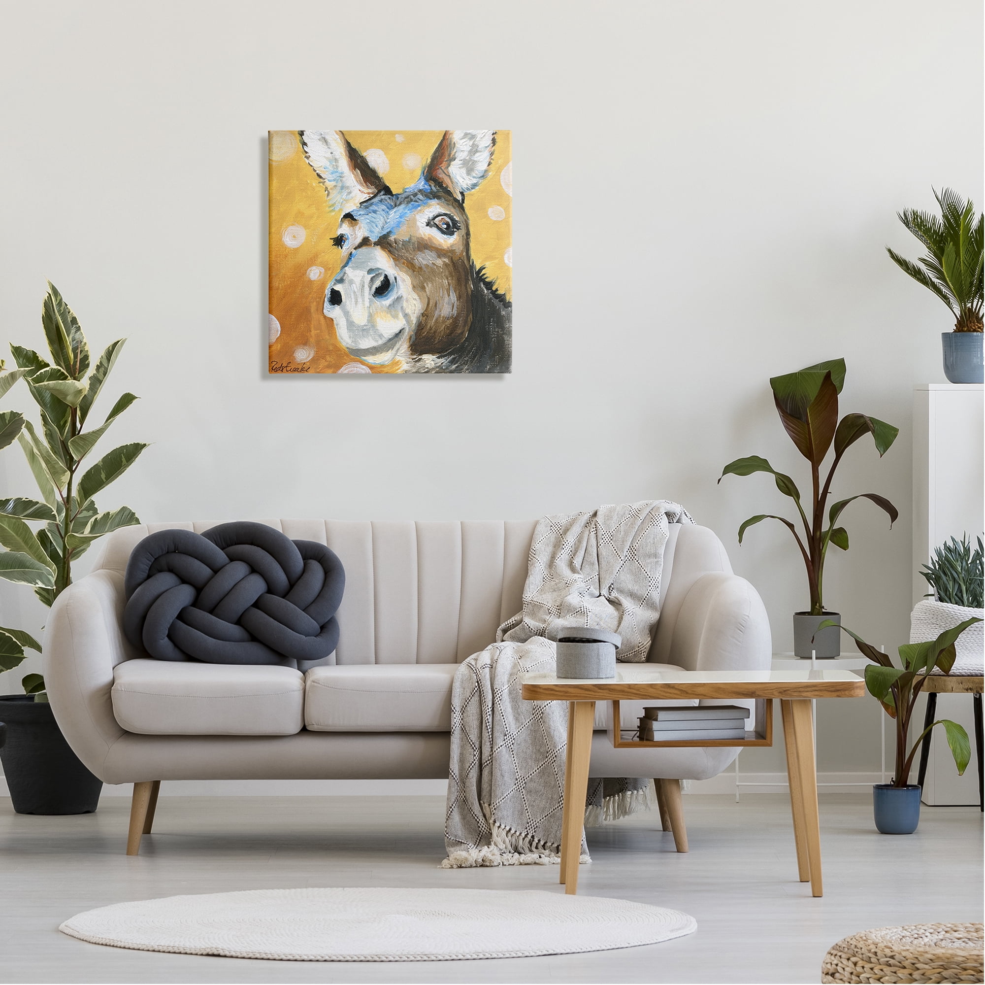 Stupell Industries Smiling Donkey Animal Painting Casual Circle Pattern Painting Gallery Wrapped Canvas Print Wall Art, Design by Jennifer Redstreake