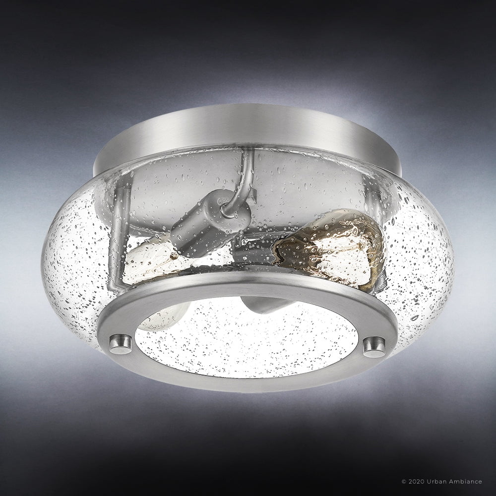 Luxury Utilitarian Indoor Ceiling Light, 5.75''H x 12.00''W, with Coastal Style Elements, Nautical Design, Brushed Nickel Finish and Clear Seeded Glass, UQL3290