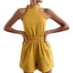 thumbnail image 1 of Gibobby pantalones de yoga Mono de color sólido para mujer, cuello colgante de verano, sin mangas, sin espalda, con cordones(Amarillo， S), 1 of 5