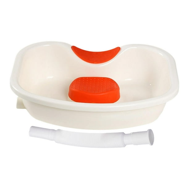 Lavabo para el cabello, bandeja de lavado con tubo de drenaje y manguera, cuenco de champú de borde liso, bañera para lavar el cabello junto a la cama Blanco
