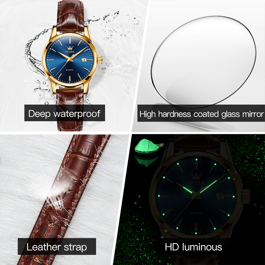 OLEVS Women's Business Dress Watch with Brown Leather Strap photo 5
