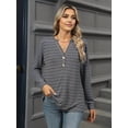 thumbnail image 6 of Long Sleeve Shirts for Women Striped V Neck Pullover Loose Fit Y2K Tops Button Fall Outfits for Women Dark Gray XXL, 6 of 7