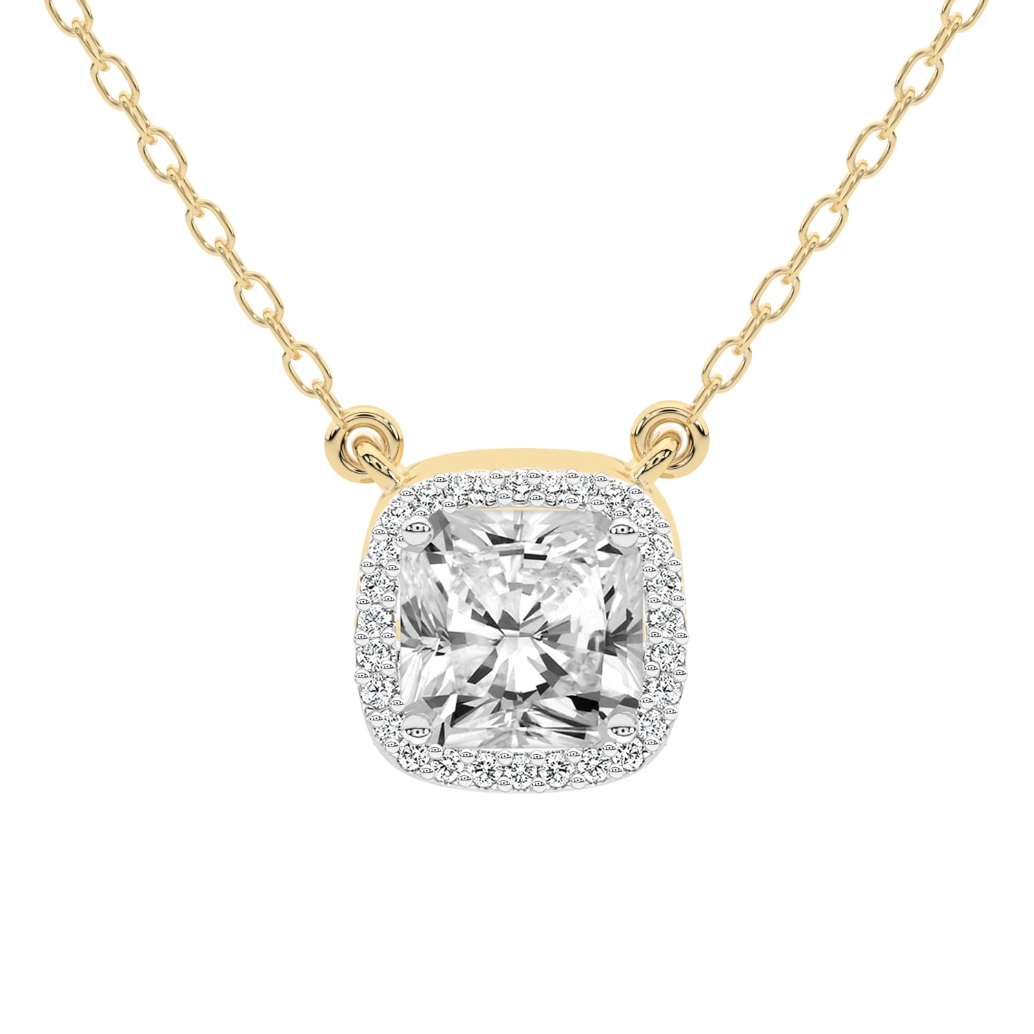 Diamond Pendant Necklace For Women | 1 Carat IGI Certified Radiant Shape  Lab Grown Diamond | Flaire Halo Lab Diamond Pendant Necklace In 14K Yellow 