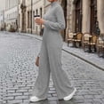 thumbnail image 4 of Bloomae Women's Long Sleeve Turtleneck Jumpsuit - Stretchy Ribbed Wide-Leg Casual One-Piece Back Cutout Rompers Loose Fit Overall Pants with Pockets, 4 of 7