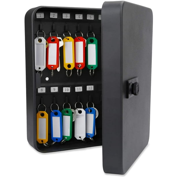 Boîte à clés d'extérieur, boîte à clés verrouillable avec code numérique,  armoire à clés à 28 crochets numérotés, cache-clés pour cacher une clé à l' extérieur (noir) 