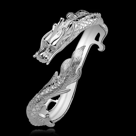 QQTDFG 925Sterling Silver Chinese White Dragon COOL Men Women Bracelet Bangle BY222-default