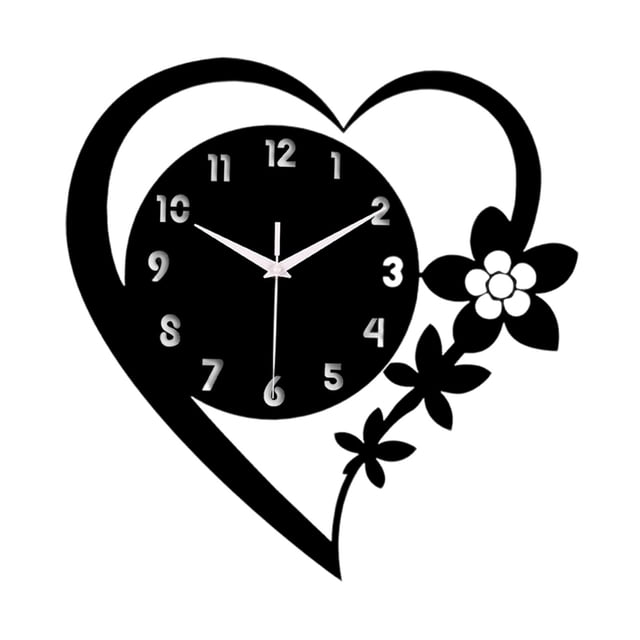 Reloj de pared con forma de corazón, reloj decorativo con números huecos, moderno, creativo y silencioso. Negro