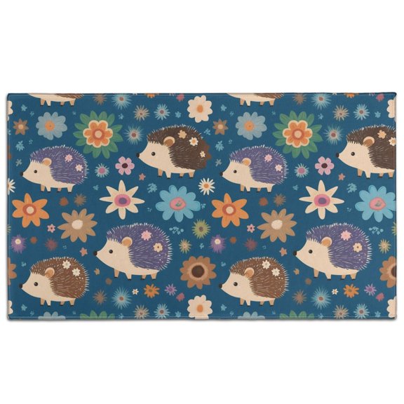 Cute Hedgehog Pattern with Pioneer Flower Door Rugs,Washable Non Slip Door Mats Indoor,Decorative Door Mats,Entry Mat Indoor for Entrance,Bedroom,Kitchen,Bathroom,17"x30"