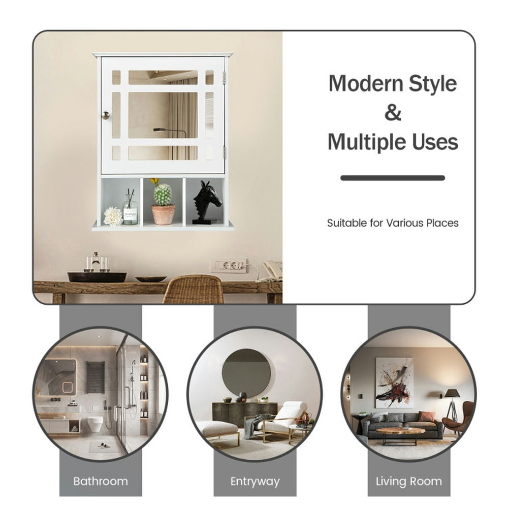 Finihen Bathroom Wall Cabinet, Wall Mounted Bathroom Mirror Cabinet, Wall Mounted and Mirrored Bathroom Cabinet, for Bathroom, White Finihen Bathroom Wall Cabinet, Wall Mounted Bathroom Mirror Cabinet, Wall Mounted and Mirrored Bathroom Cabinet, for Bathroom, White