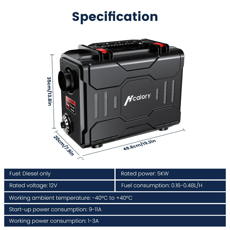 HCALORY Diesel Air Heater, 12V 5KW All-In-One Portable Handheld