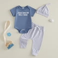 thumbnail image 2 of Sgkm Baby Boy Outfits Short Romper Hat Pants 3pcs Baby Boy Clothes Letter Printed Solid Color Beach Outfits, 2 of 9