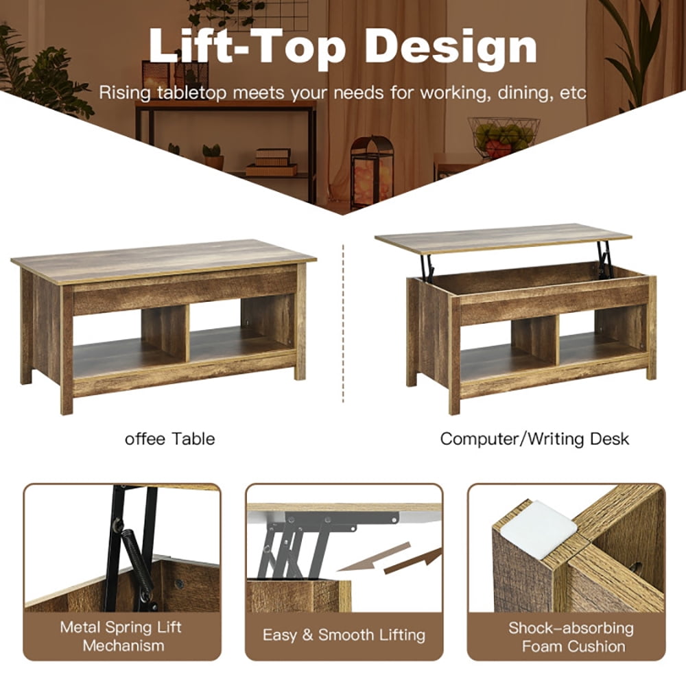 Finihen Coffee Table, Lift Top Coffee Table with Hidden Storage Compartment and Lower Shelf, for Study Room, Oak Finihen Coffee Table, Lift Top Coffee Table with Hidden Storage Compartment and Lower Shelf, for Study Room, Oak
