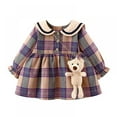 thumbnail image 5 of WIBACKER Toddler Baby Girl Fall Winter Mini Dress Long Sleeve Plaid Holiday Party Dress with Bear Toy, 5 of 9