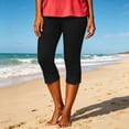 thumbnail image 3 of Shrysg Women's High Waisted Lace Trim Stretch Crop Capris Leggings for Summer Yoga Black, 3 of 4