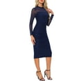 thumbnail image 4 of Vestido de malla Inspire Chic para mujer, con cuello alto, manga larga, vestido de cóctel ajustado en color azul marino, 4 of 6