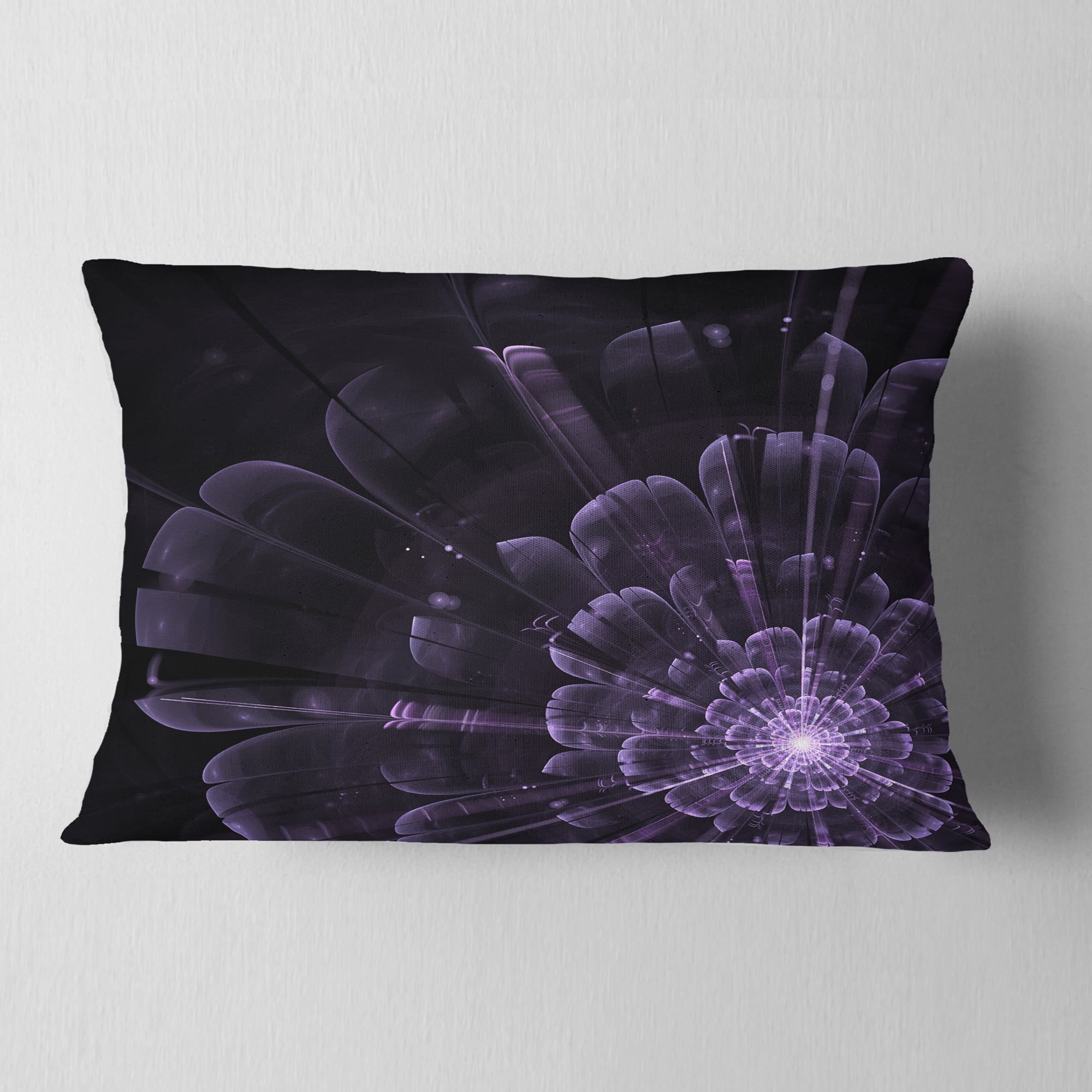 Designart Glowing Crystal Purple Fractal Flower - Floral Throw Pillow - 12x20