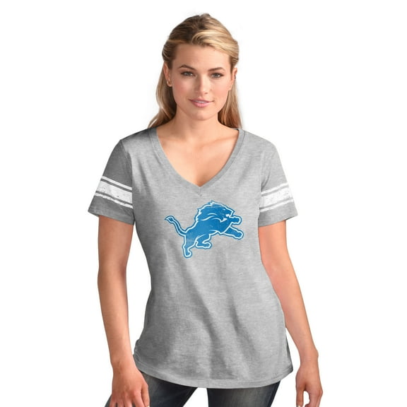 Women's-G-III 4Her by Carl Banks Heather Gray Detroit Lions First Pick Distressed V-Neck T-Shirt