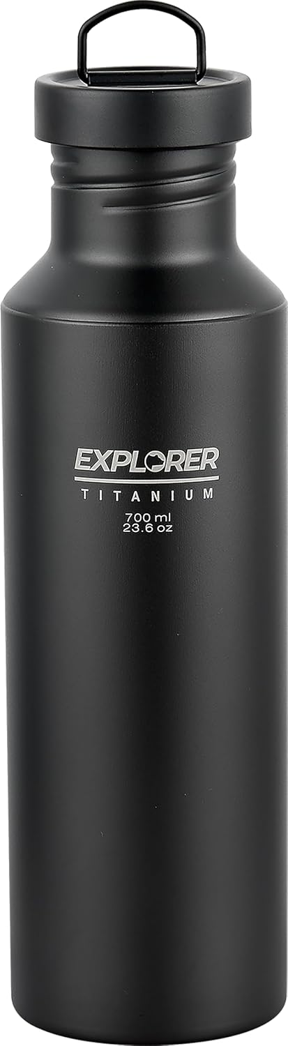 Explorer Bear Black Titanium Camping Sports Water Bottle, 23.6 oz, with Insulated Carrying Pouch