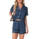 thumbnail image 1 of Conjuntos de pijama para mujer INSPIRE CHIC de manga corta con botones y pantalones cortos, conjuntos de lounge S azul oscuro, 1 of 5