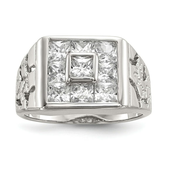 925 Sterling Silver Solid Polished Mens Cubic Zirconia Ring Size 9 4mm Wide Ring for Men