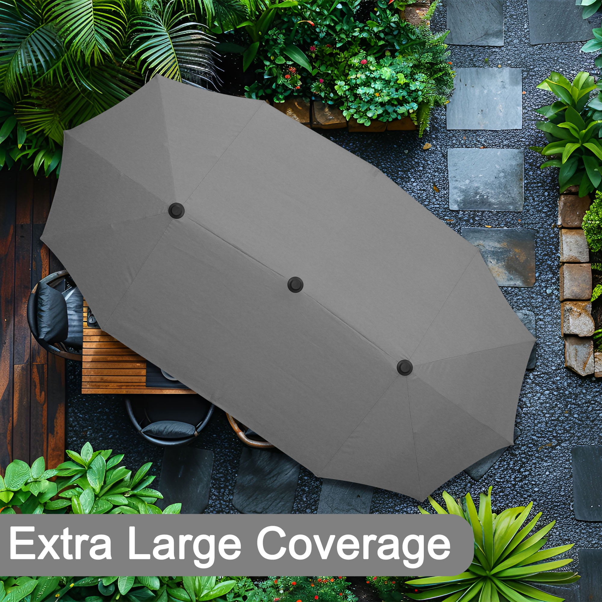 Autlaycil 13ft Rectangle Patio Umbrella with Crank System, Sturdy Ribs for Pool, Yard, Market - Gray