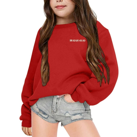 Zylarhe Girls Boys Sweatshirt Girls Winter Pullover Hoodie Soft Casual Round Neck Sweater Comfortable Daily Wear Outfit For Kids Ages 3-14 Years Red 11-12 Years