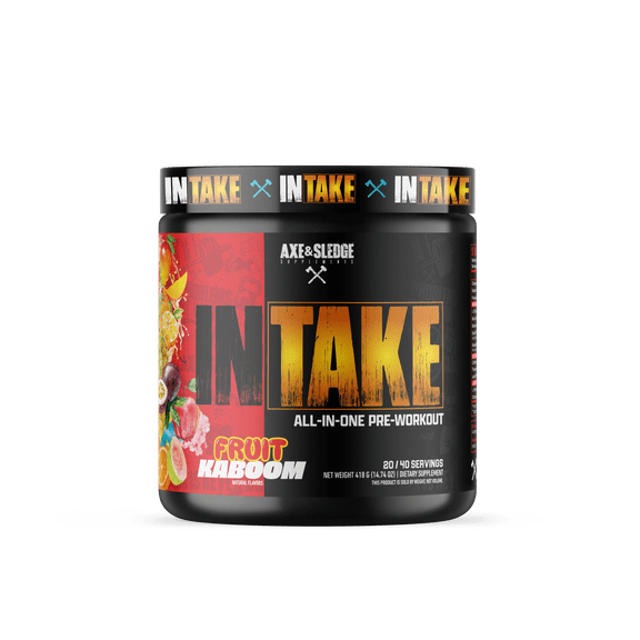 Axe & Sledge Intake All-in-One Pre-Workout | 300mg Caffeine | L-Citrulline, Beta Alanine, Betaine for Performance & Focus | Pre-Workout for Men & Women | 20/40 Servings, Fruit Kaboom