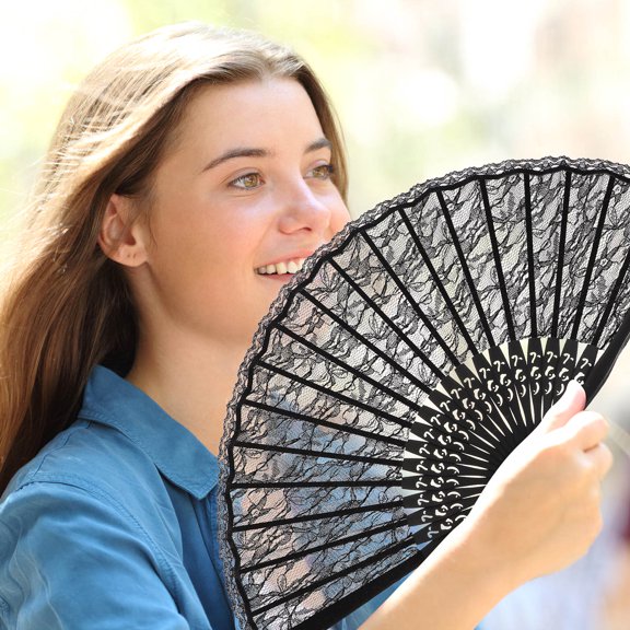 YSNOOWE 1Pack Decorative Fans Black Lace Bridal Hand Fan Classic Vintage Style For Wedding Party Favor
