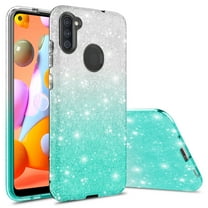 Samsung Galaxy A11 Case, Rosebono Cute Fashinon Slim Luxury Shinning Sparkle Bling Classy Glitter Sparkle Girl Girly Women Protective Cover for Samsung Galaxy A11 (Silver / Teal)