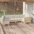 thumbnail image 1 of vidaXL 6 Piece Garden Lounge Set with Cream Cushions Pinewood, 1 of 3