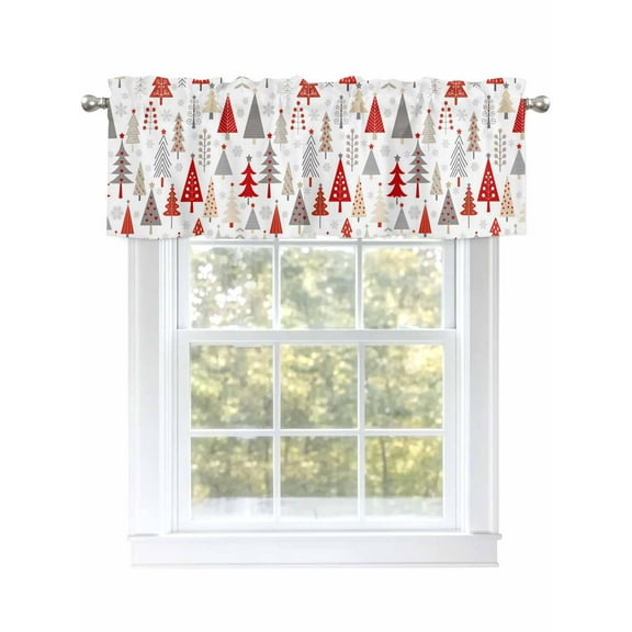 Christmas Tree Valances for Windows Snowflake Winter Red Classic Texture Rod Pocket Curtains Valance Short Window Treatment Drapes for Living Room, Bedroom Bathroom 56" W x 16" L