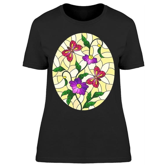 Flowers Butterflies Glass Style T-Shirt Women -Image by Shutterstock, Female Small