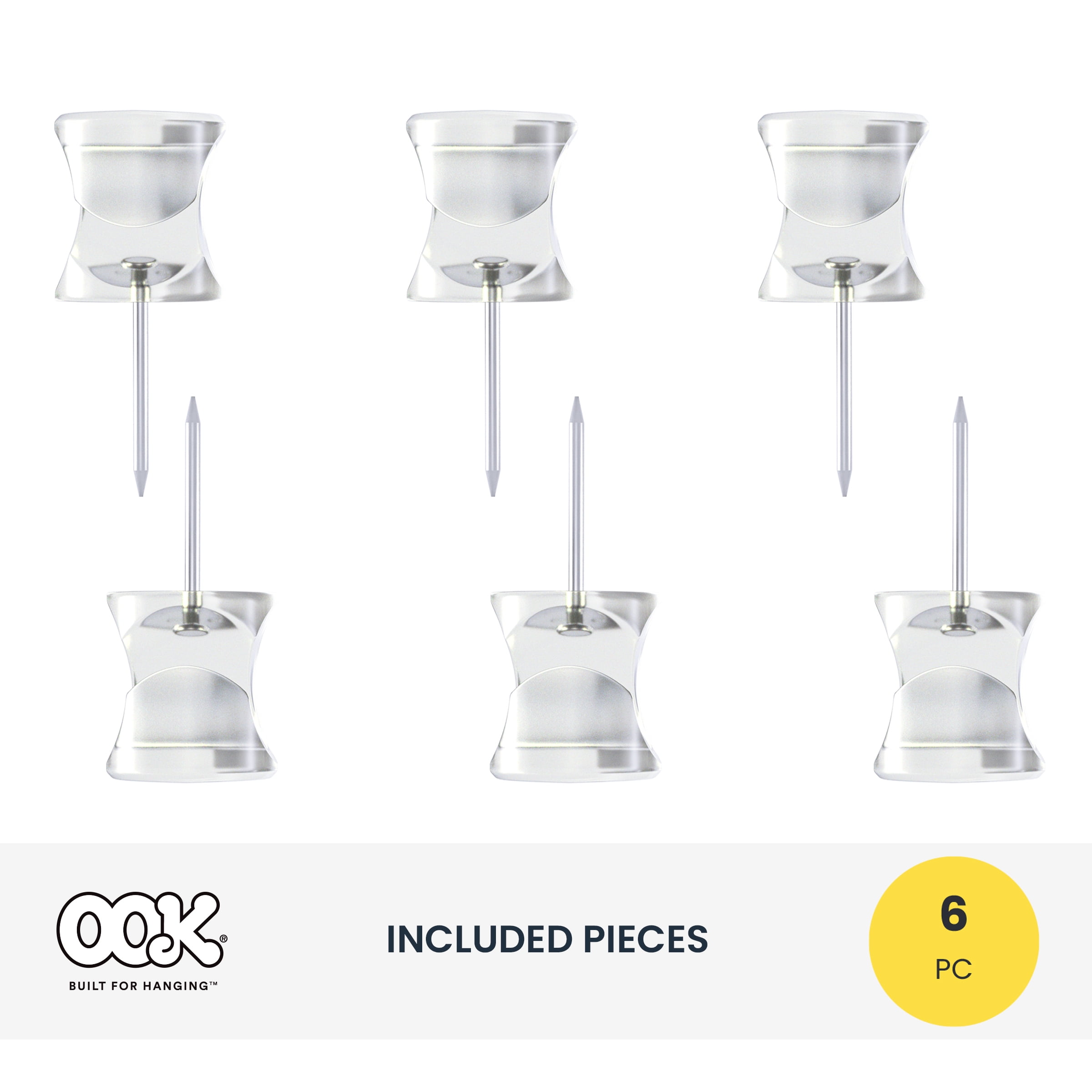 (2 pack) OOK Decor Pins, Lightweight Picture Hangers, Clear, Plastic, Pack of 6