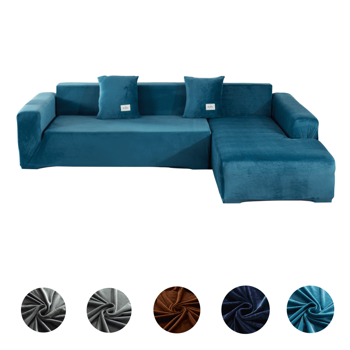 Eurhowing Velvet L-Shaped Sectional Sofa Cover with 4 Pillowcases, Stretch Soft Couch Slipcovers 3 Seater+4 Seater, Sofa Furniture Protector, Lake Blue