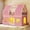 Pink, variant on Plonmago Twin Over Twin Bunk Bed With Play Curtain, House Bunk Bed With Led Lights, Metal Bunk Bed With Inclined Ladder And 13.4" Guardrail, Space Saving, No Box Spring Needed,Pink