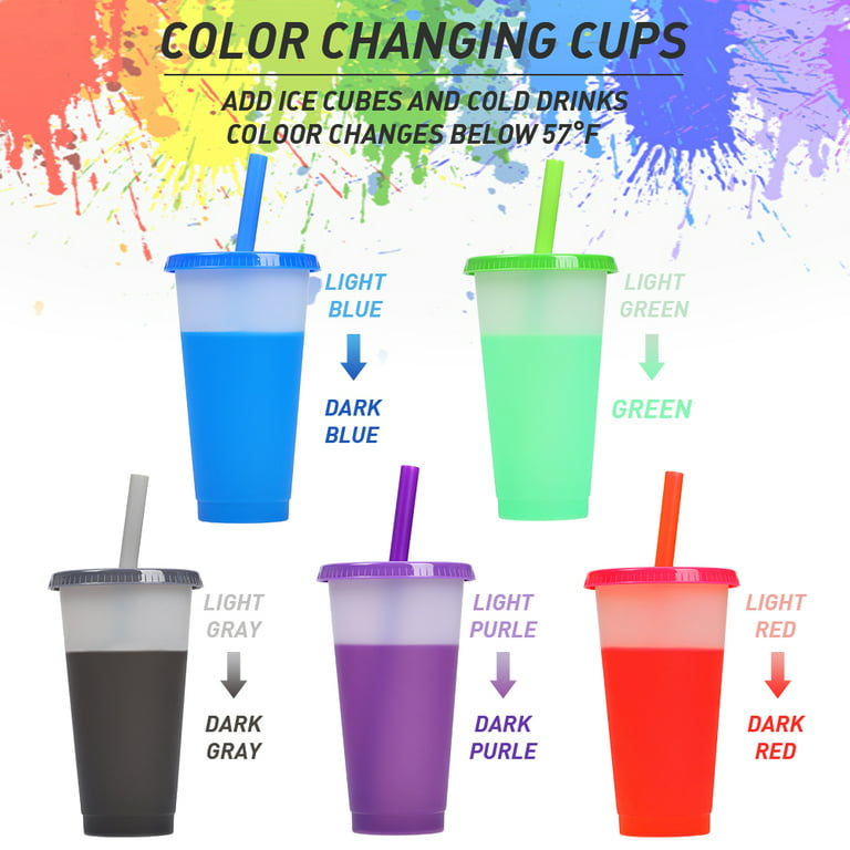 Plastic Tumblers Bulk with Lids | Straws for Adults Kids: 32 oz Reusable Boba Drinking Cups Reusable Ice Cold Color Changing Cups, Size: 32oz, Purple