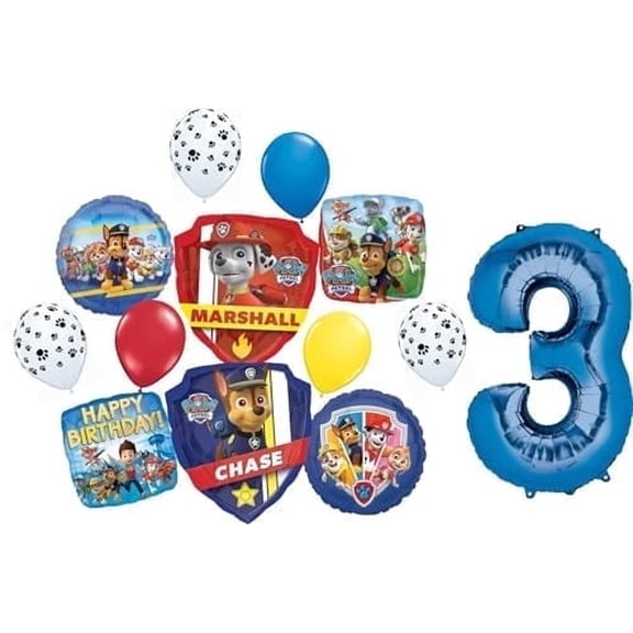 Paw Patrol Chase and Marshall 3rd Birthday Party Supplies Balloon Bouquet Decorations
