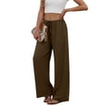 thumbnail image 5 of Womens Casual Linen High Waist Pants Drawstring Loose Fit Summer Pants Trousers with 2 Side Pockets Coffee L, 5 of 6