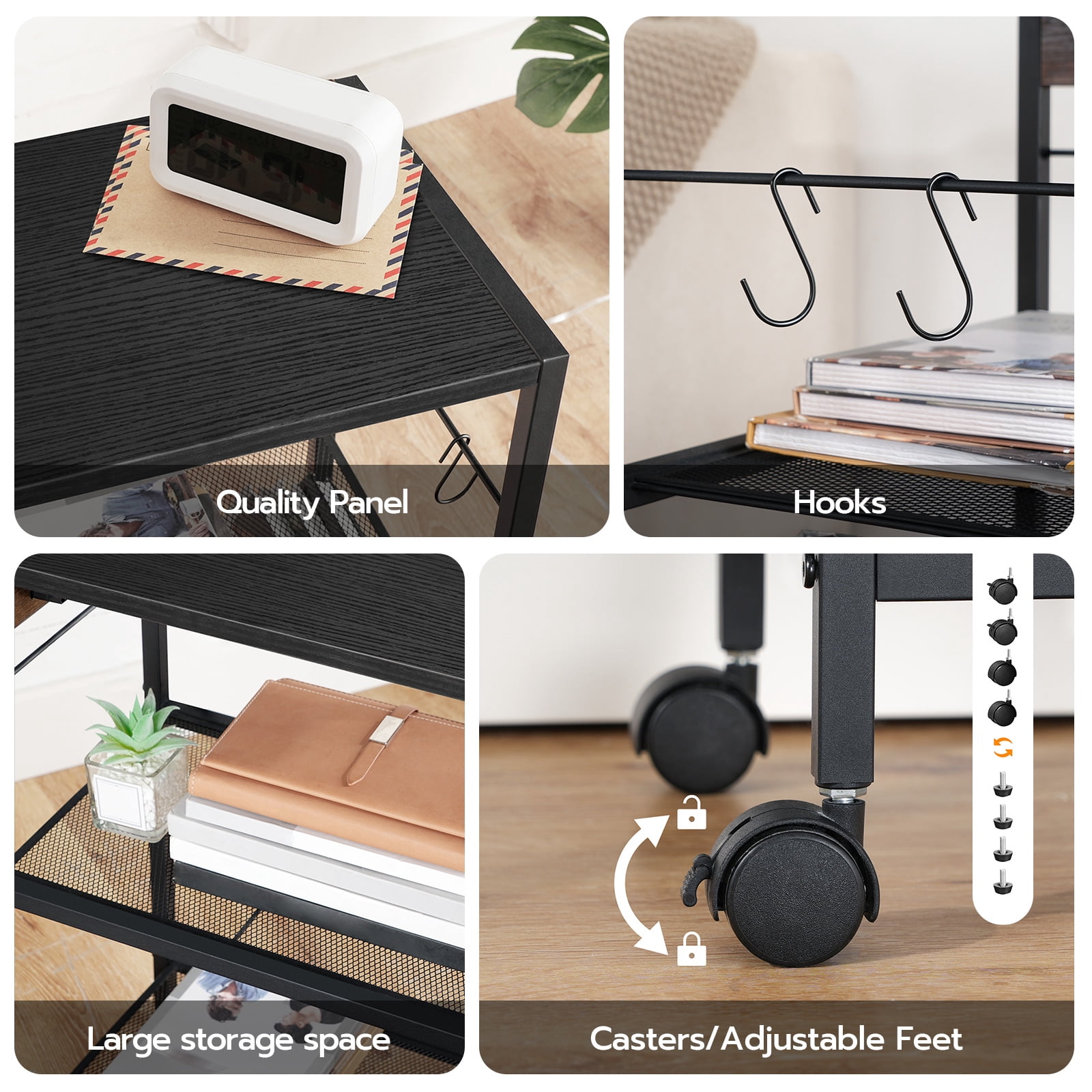HOOBRO Industrial Printer Stand , 3-Tier Mobile with Power Outlets and USB Ports, Black BB22UPS01